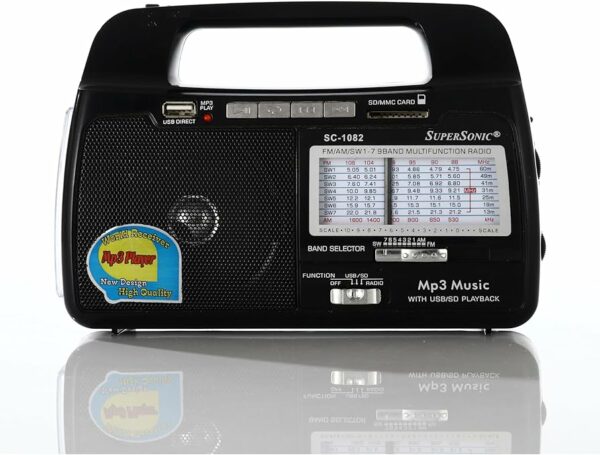 Radio SuperSonic 9 Band AM-FM-SW 1 to 7 Portable Radio/Flashlight/USB/SD/ Rechargeable Battery