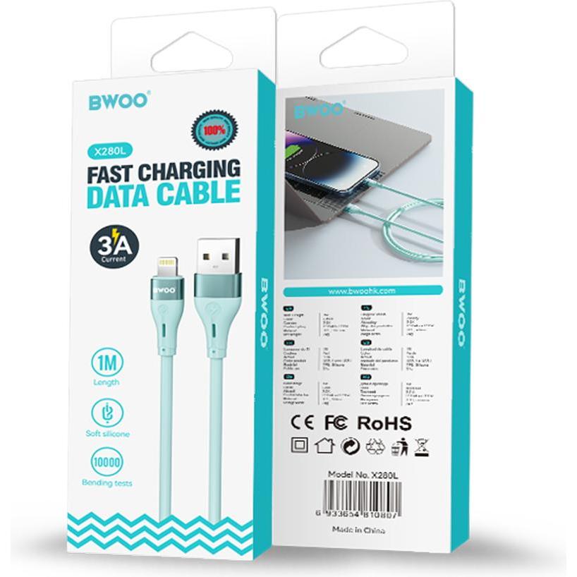 CABLE USB A TO LIGHTNING Minimalist Silicone 3A 1M e X280L BLEU BWOO
