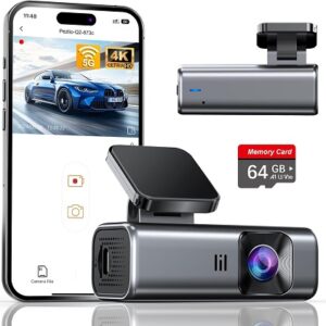 Dashcam galphi 4K Front, Built-in 5G WiFi, 64GB Card Included, for Cars, Mini Dashcam with Super Night Vision, Loop Recording, G-Sensor, 24 Hours Park